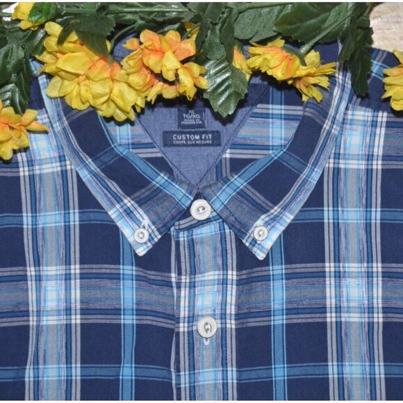 Tommy Hilfiger Custom Fit Men's XL Blue Plaid Button Front Long Sleeve Shirt Top - Picture 3 of 10